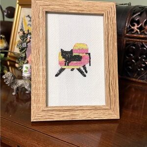Framed Cat Cross-Stitch Art